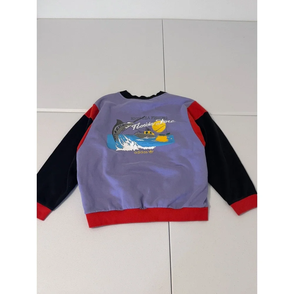 Adidas From The Archive Florida Fishing Colorblock Sweatshirt Purple L k3 - Picture 2 of 7